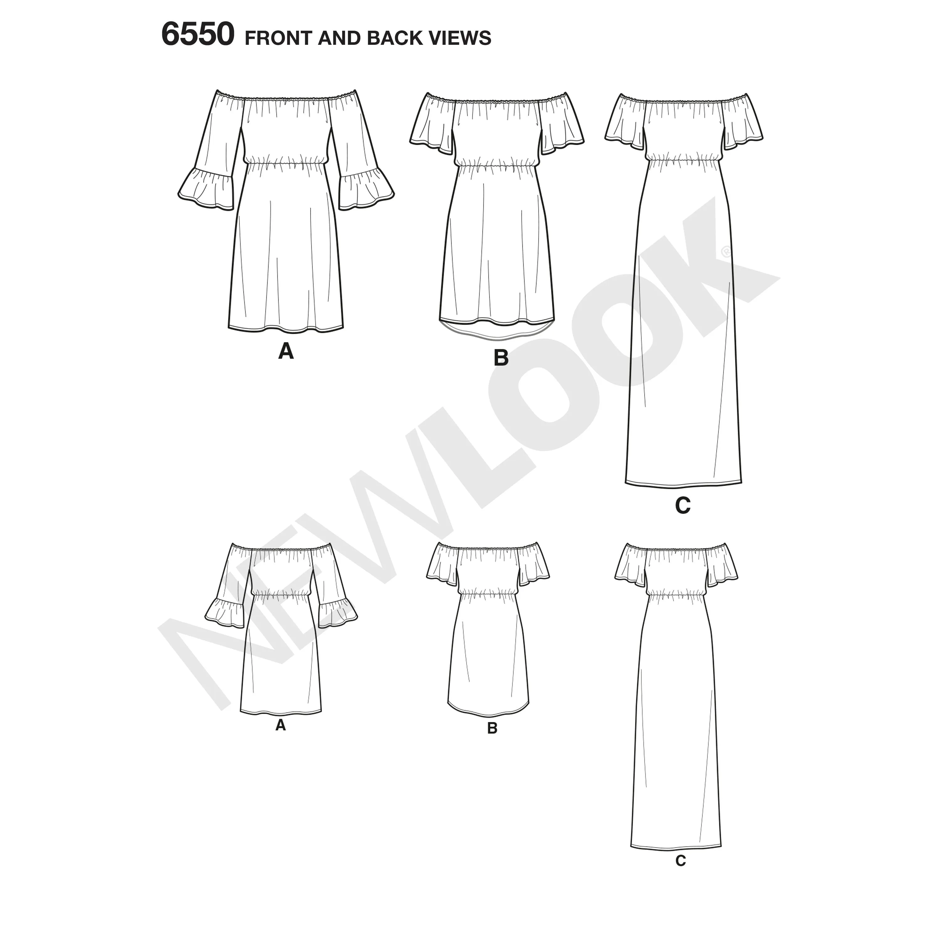 6550 New Look Pattern 6550 Women's Off Shoulder Dress