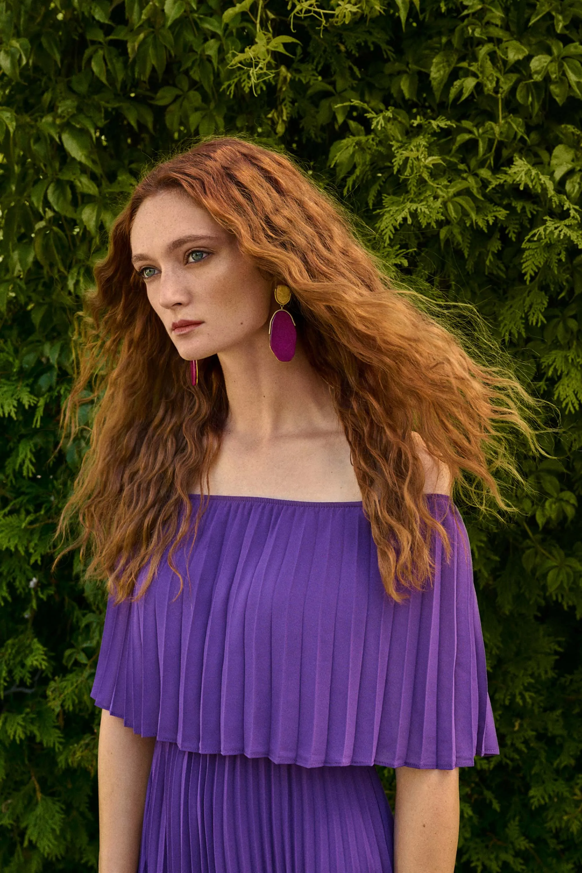 Chiffon Off-The-Shoulder Pleated Dress