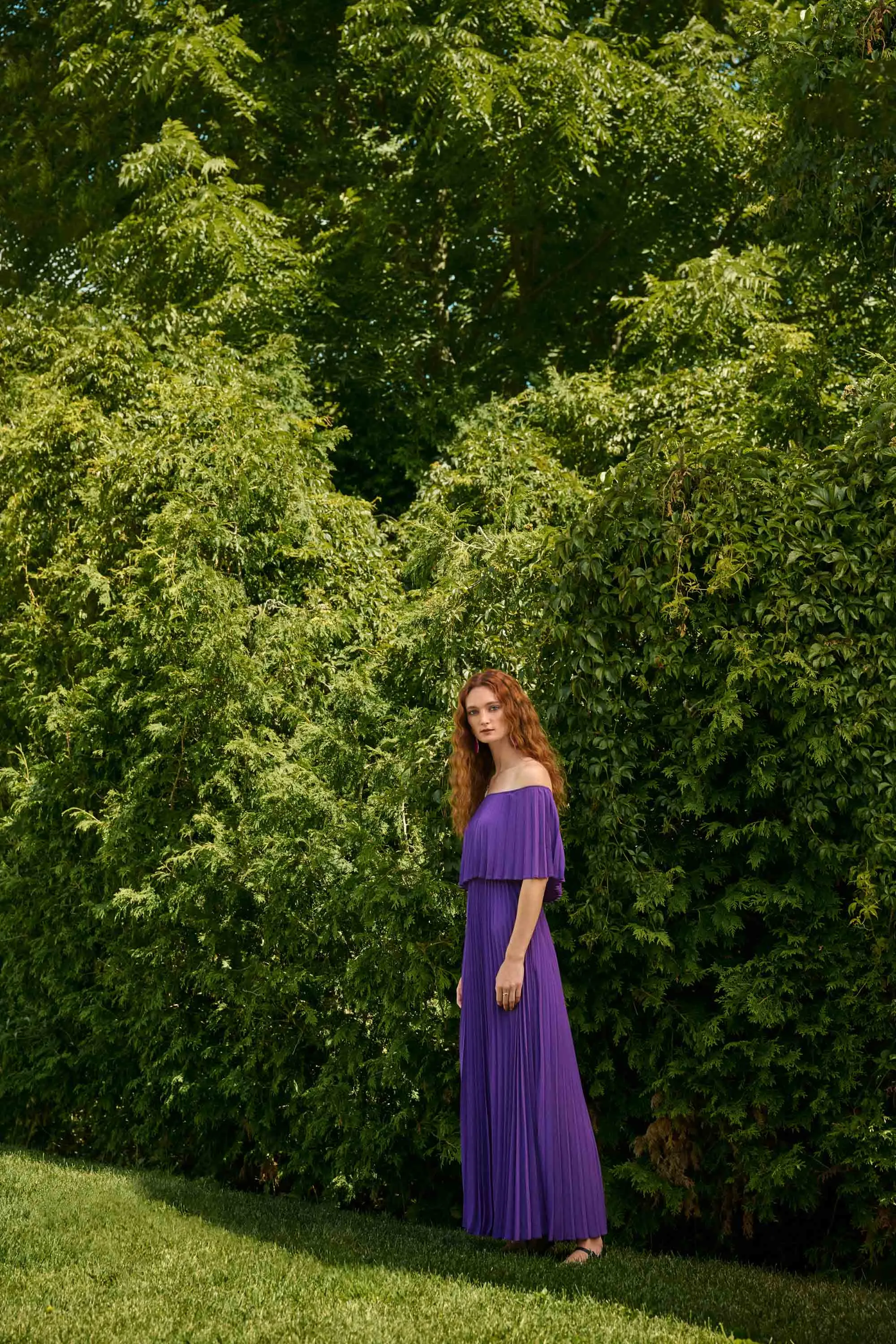 Chiffon Off-The-Shoulder Pleated Dress
