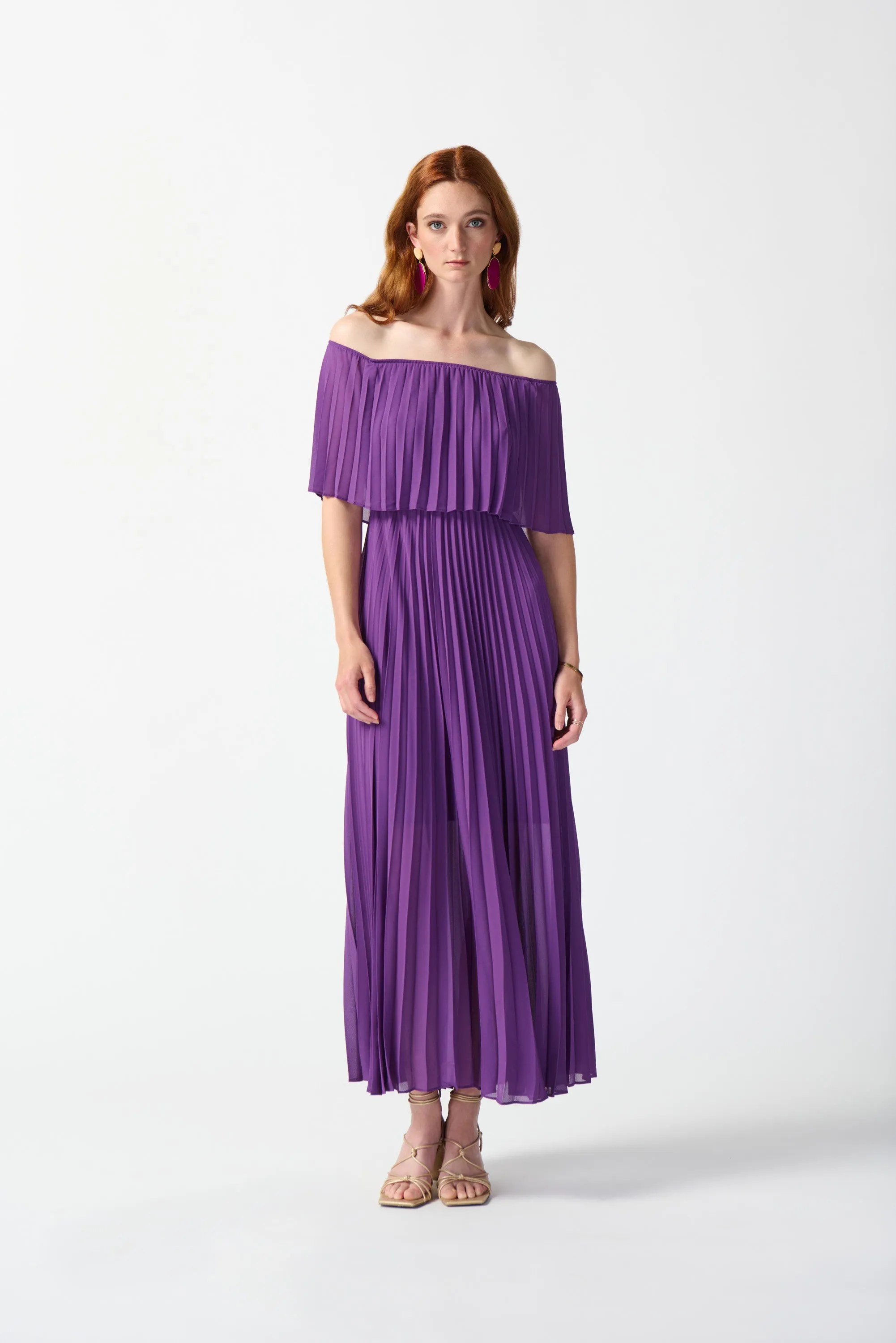 Chiffon Off-The-Shoulder Pleated Dress