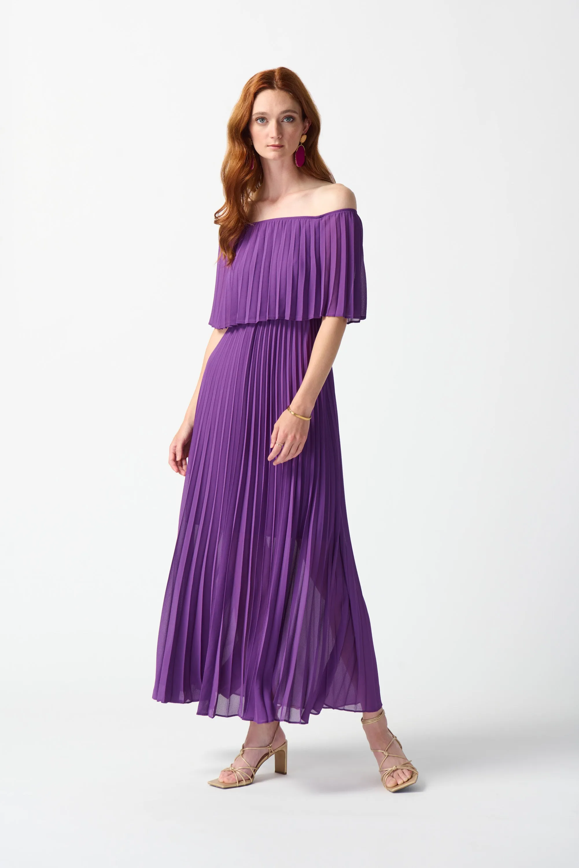 Chiffon Off-The-Shoulder Pleated Dress