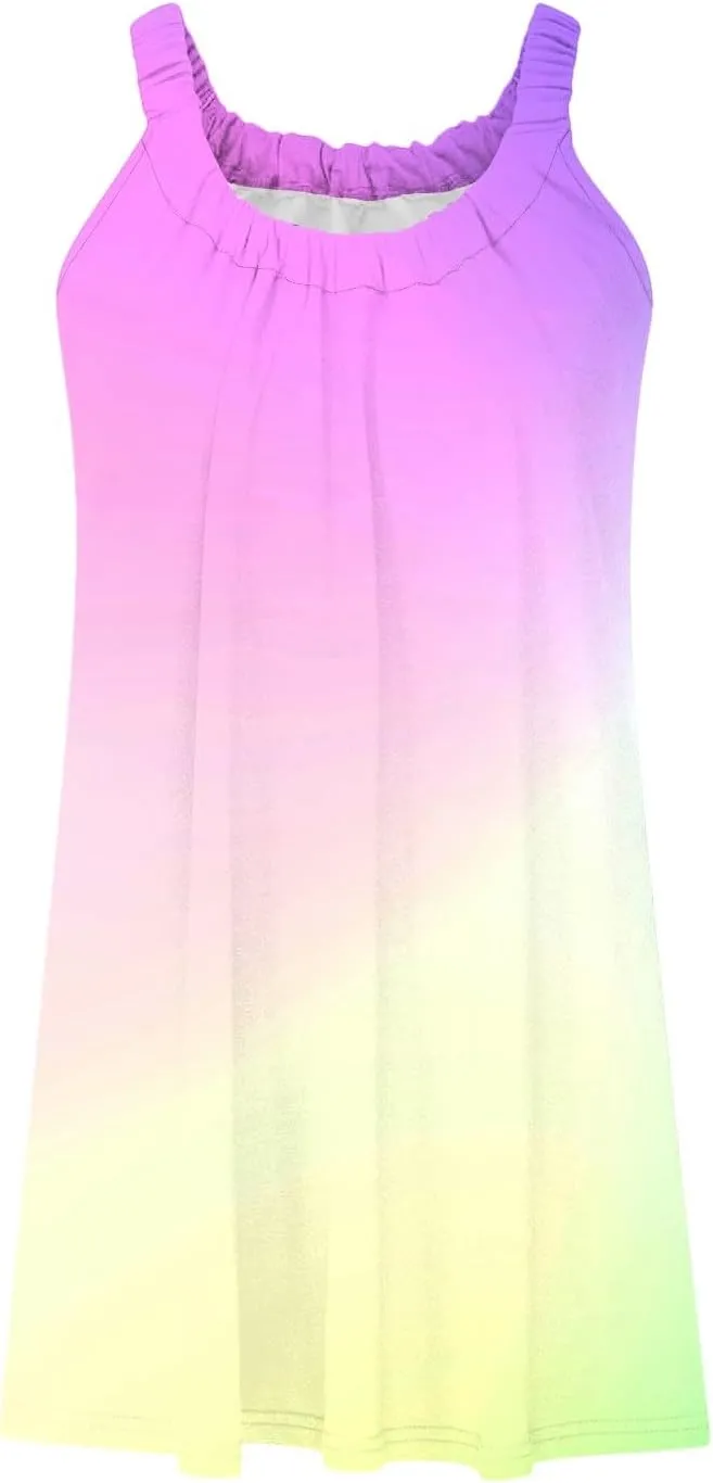 hlysgo Mini Dresses for Women 2025 Summer Tie-Dye Print Short Beach Coverup Dress Casual Loose Fit Sleeveless Mini Sundress