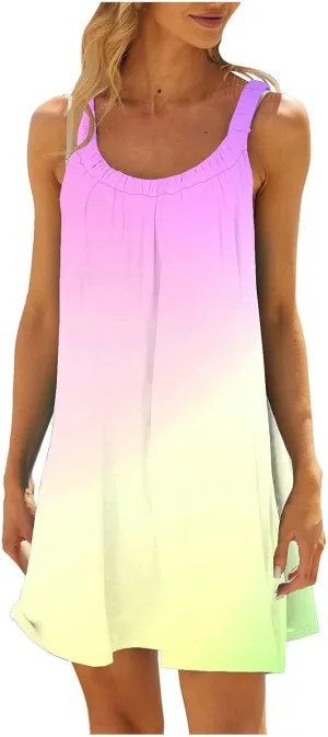 hlysgo Mini Dresses for Women 2025 Summer Tie-Dye Print Short Beach Coverup Dress Casual Loose Fit Sleeveless Mini Sundress
