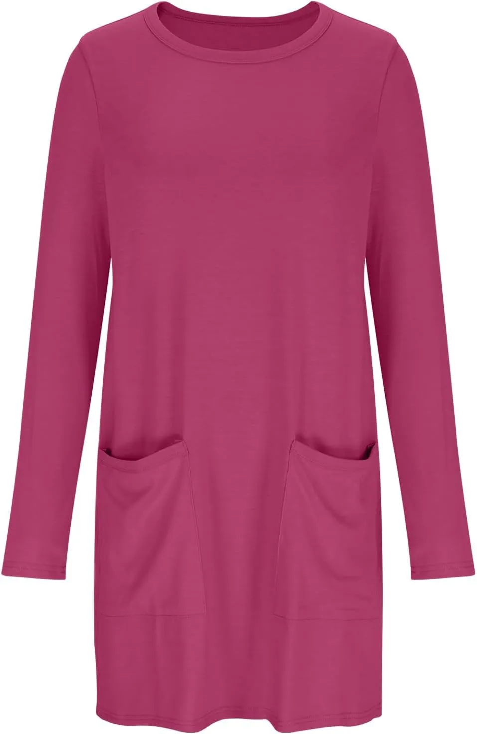 hlysgo Womens Mini Dress Summer Long Sleeve Crew Neck Casual Dresses Trendy Loose Comfy Knee Length Dress with Pockets