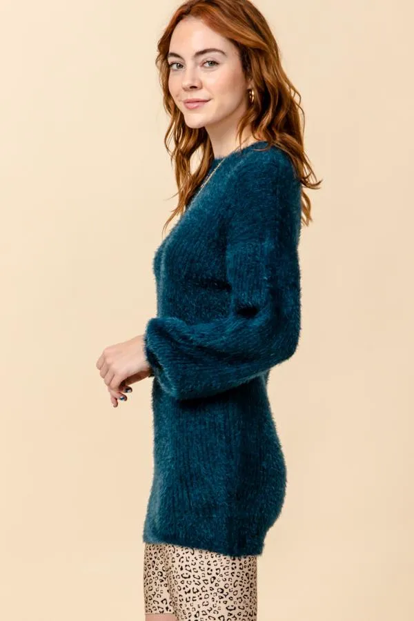 Hyfve Teal Puff Sleeve Knit Sweater Dress