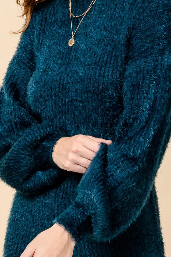 Hyfve Teal Puff Sleeve Knit Sweater Dress