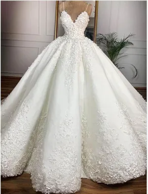 Luolandi Engagement Formal Wedding Dresses Ball Gown Sweetheart Camisole Spaghetti Strap Floor Length Satin Bridal Gowns