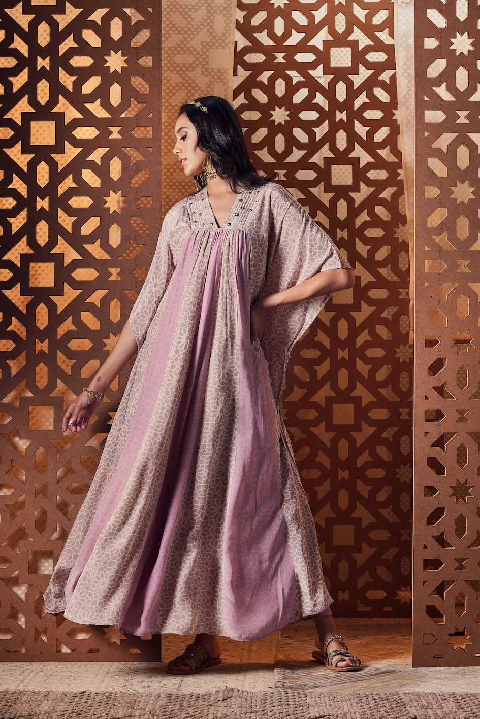 Pink Printed Kaftan