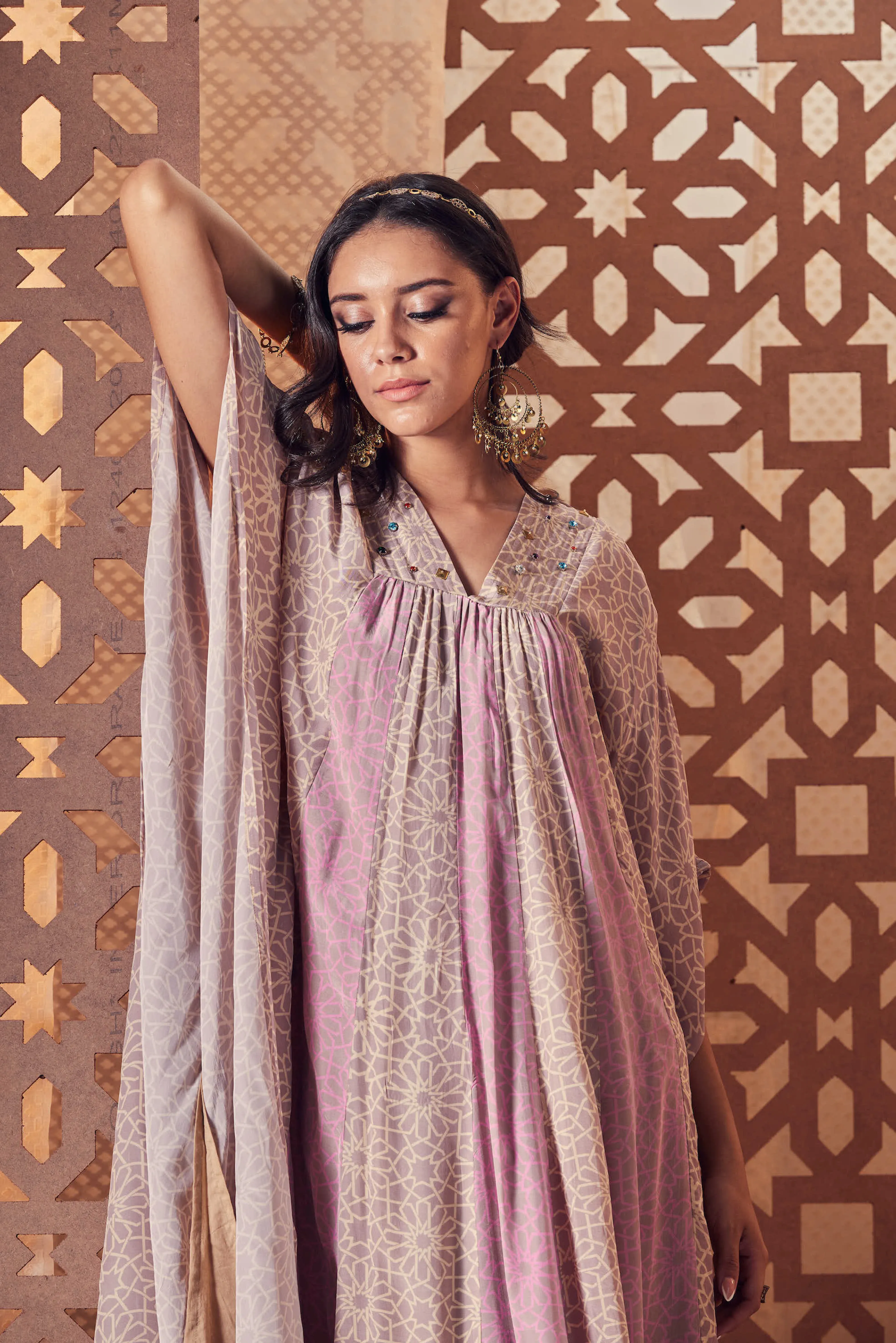 Pink Printed Kaftan