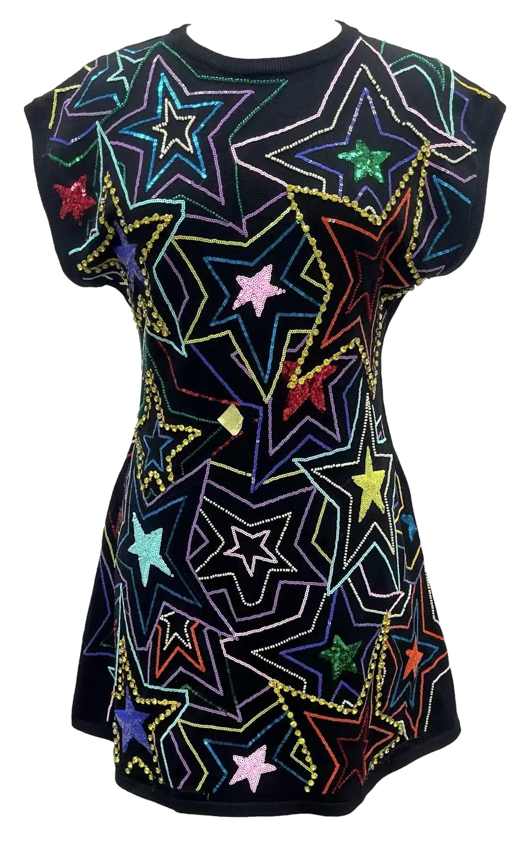 Queen Of Sparkles Black Multi Star Sweater Dress