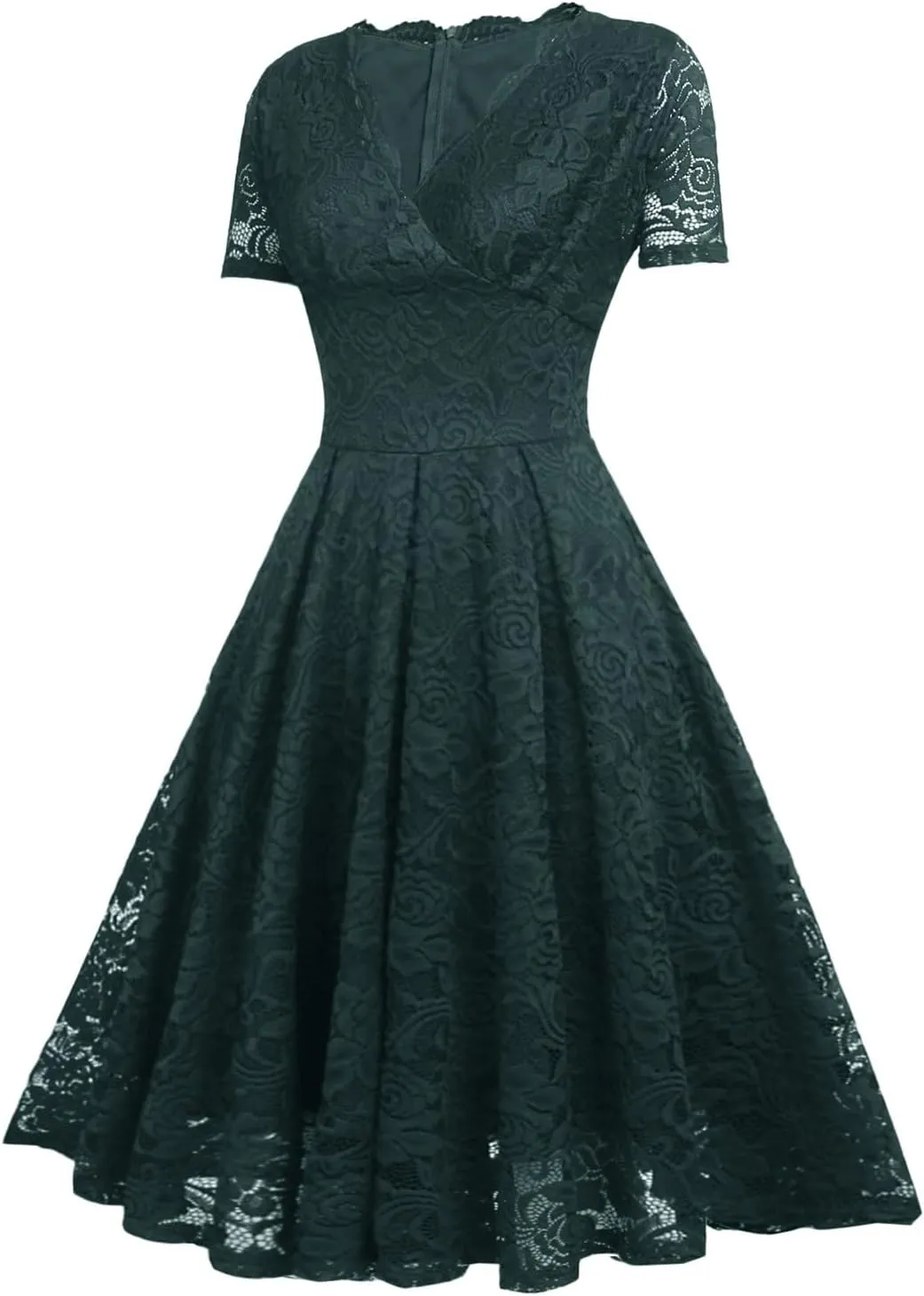 Rvidbe Lace Dress for Women Short Sleeve V Neck Empire Waist A-Line Midi Dresses Wedding Bridesmaid Party Evening Dresses