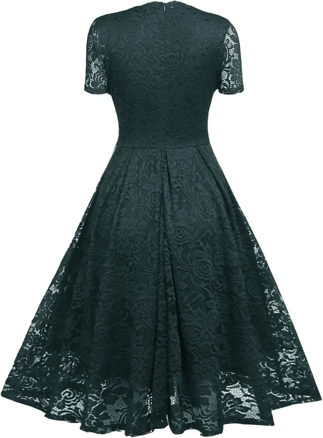 Rvidbe Lace Dress for Women Short Sleeve V Neck Empire Waist A-Line Midi Dresses Wedding Bridesmaid Party Evening Dresses