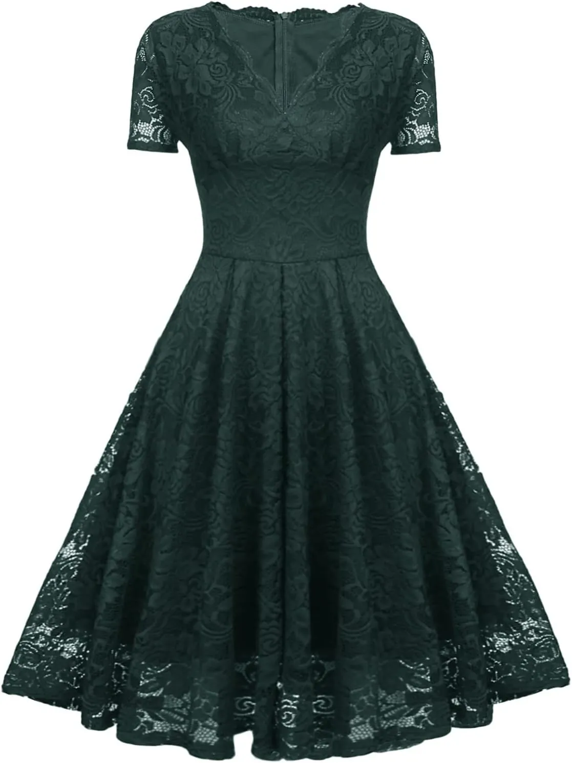 Rvidbe Lace Dress for Women Short Sleeve V Neck Empire Waist A-Line Midi Dresses Wedding Bridesmaid Party Evening Dresses