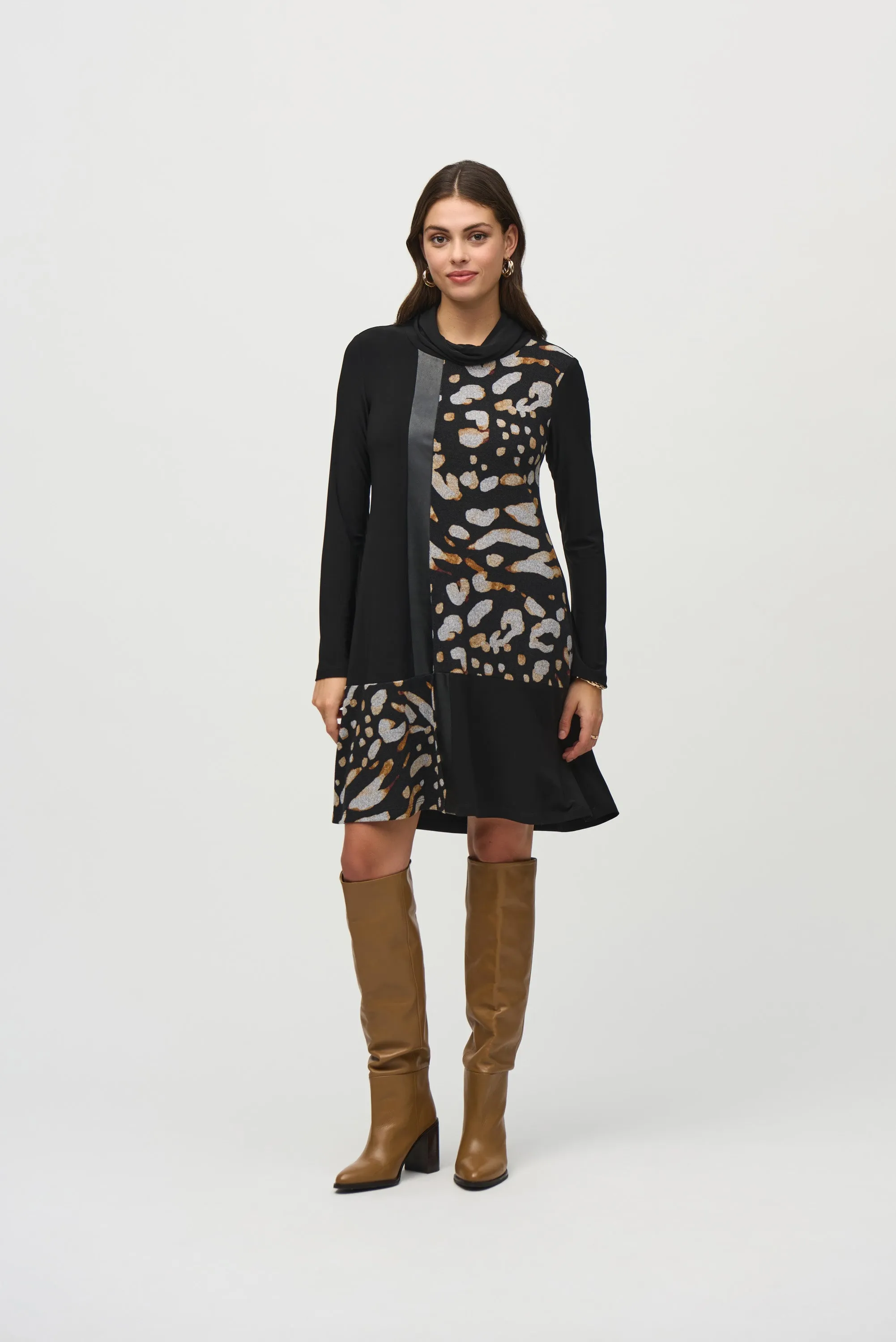 Starling Silky Knit and Sweater Animal A-Line Dress- Joseph Ribkoff 244028