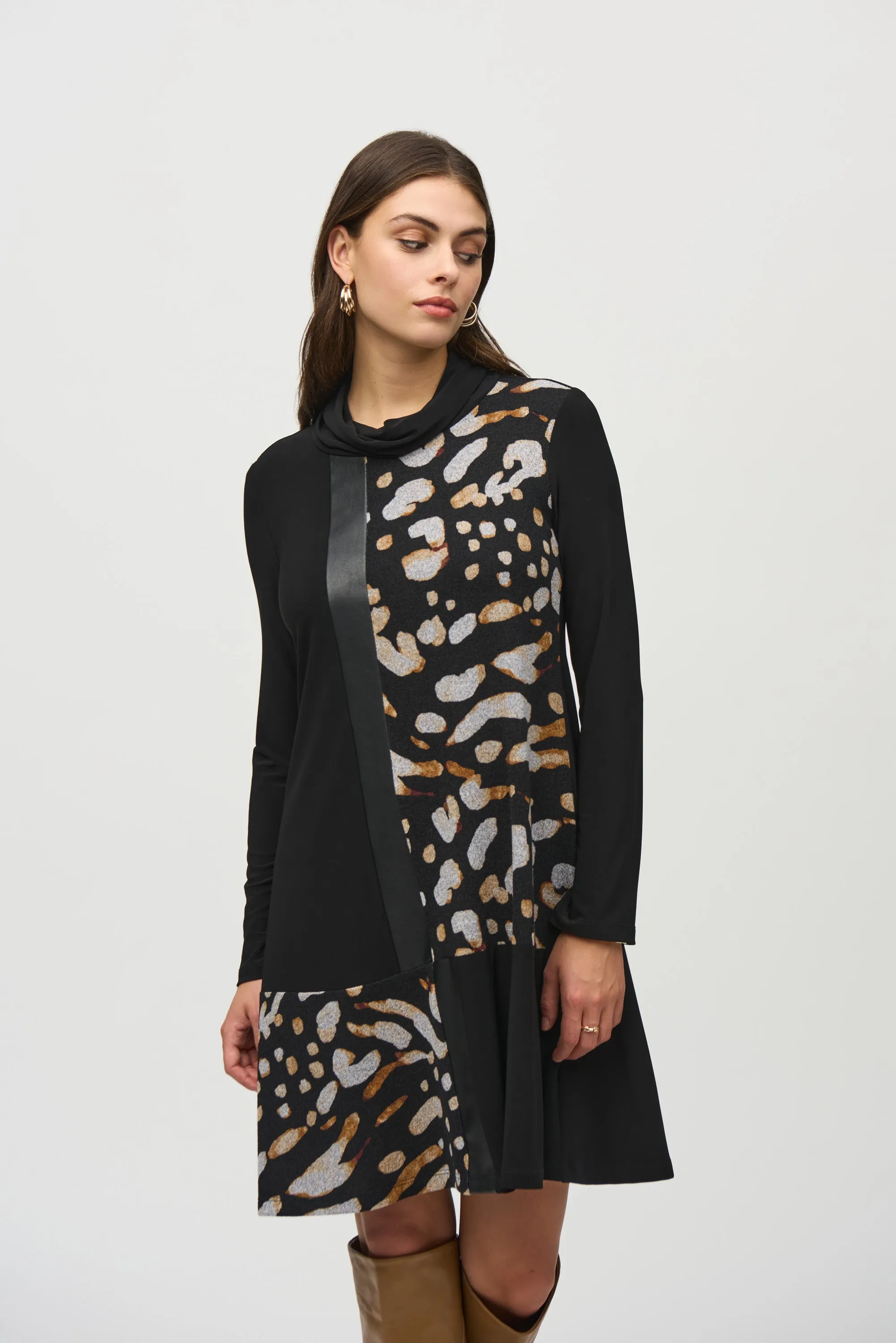 Starling Silky Knit and Sweater Animal A-Line Dress- Joseph Ribkoff 244028