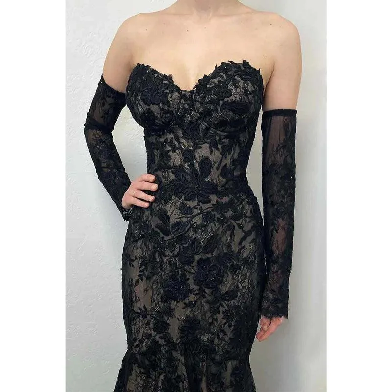 Sweetheart Romantic Lace Mermaid Black Formal Evening Dress